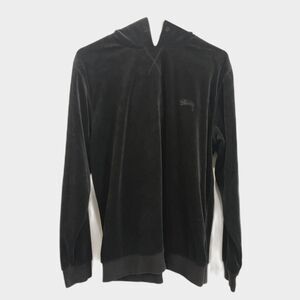 Stussy Black Velvet Pullover Hoodie Top   Mens Size Small